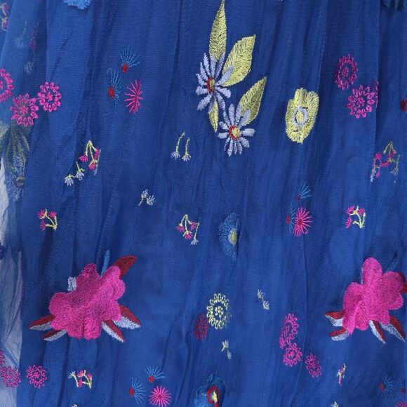 Anthropologie‎ TRACY REESE Midi Dress Size 12P Embroidered Topaz Blue Floral - Picture 15 of 16